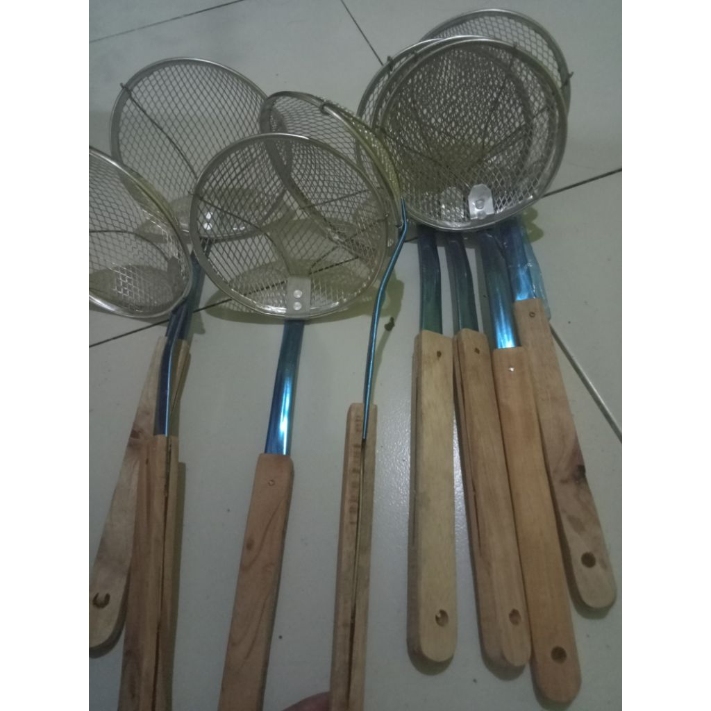 Saringan mie ayam super stainless/saringan mie gagang kayu/saringan