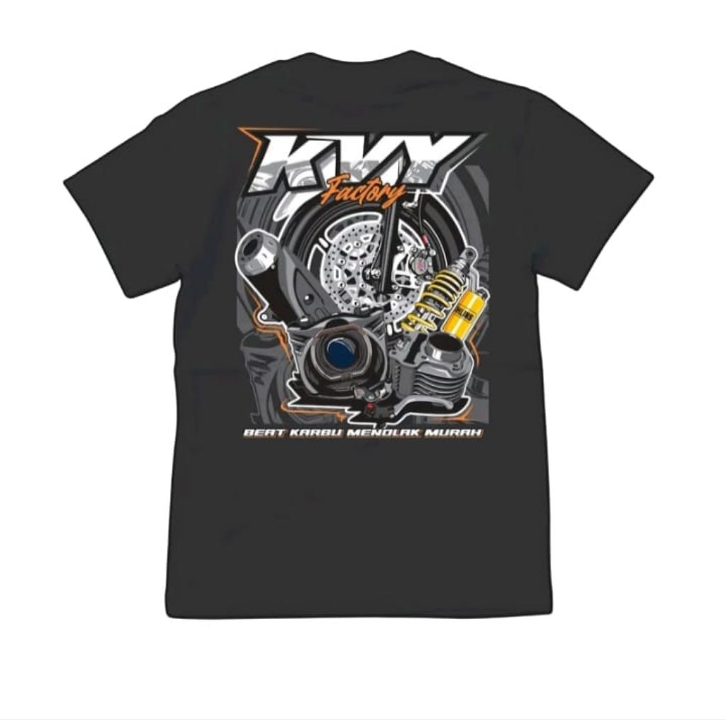 Kaos KVY Factory Baju Atasan Pria Beat Karbu Hitam Dengan Desain Mesin Motor Sablon Distro Oblong