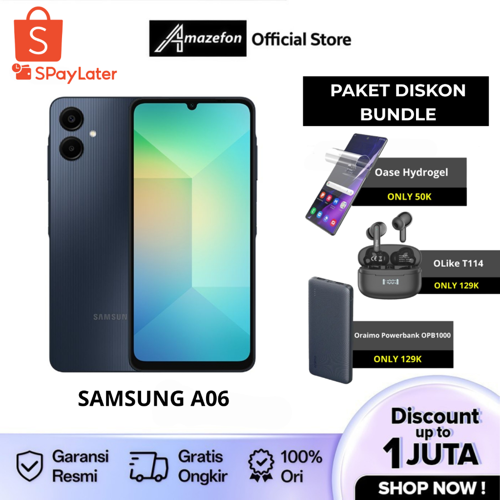 Samsung Galaxy A06 [4GB+64GB] [4GB+128GB] Black Light Blue Garansi Resmi Samsung Indonesia 12 Bulan 
