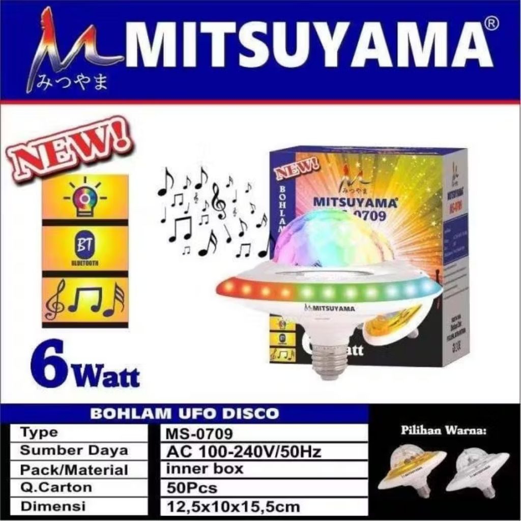 Lampu Led Speaker Bluetooth UFO Lampu Disco 6 watt Mitsuyama MS-0708