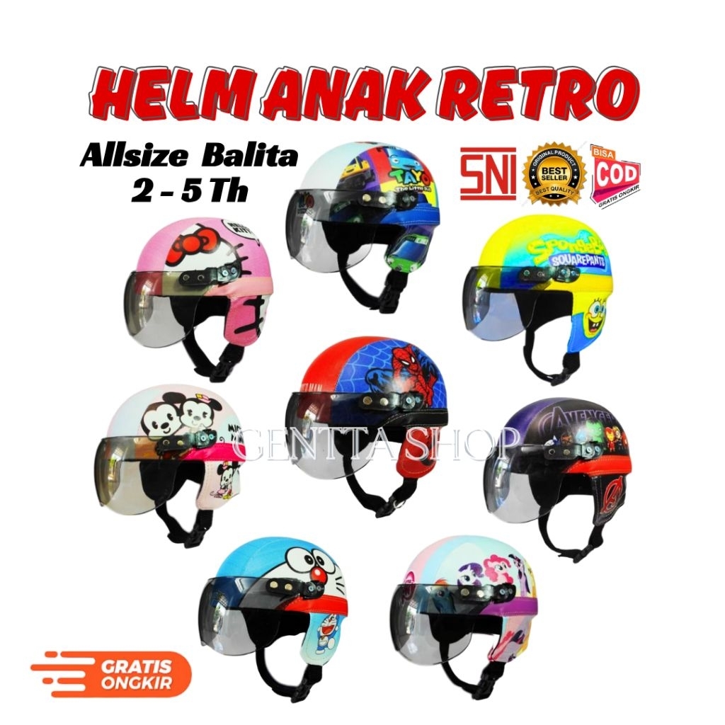 HELM ANAK RETRO SUPER KARAKTER - HELM BOGO - HELM ANAK LAKI LAKI - HELM ANAK PEREMPUAN.