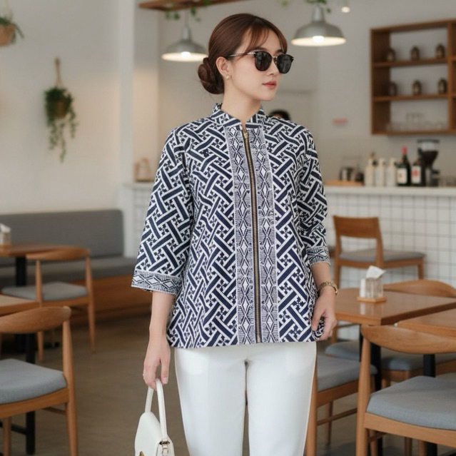 Shanaya Batik Blus Batik Mawa Exclusive Zipper Jeans