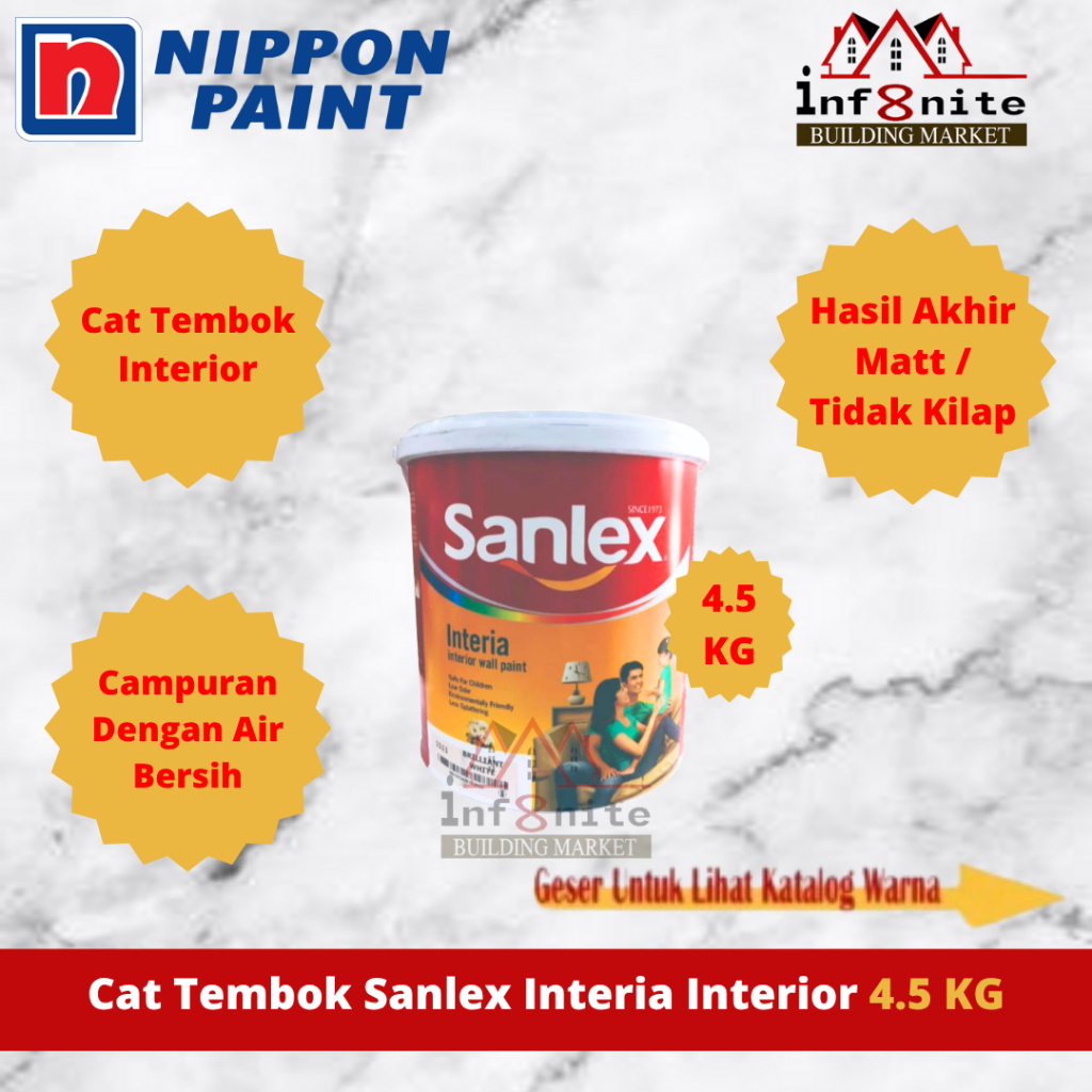 Cat Tembok Sanlex Interia Interior 4.5KG 20KG 4.5 20 KG Galon Pail Plafon Super White Putih Warna