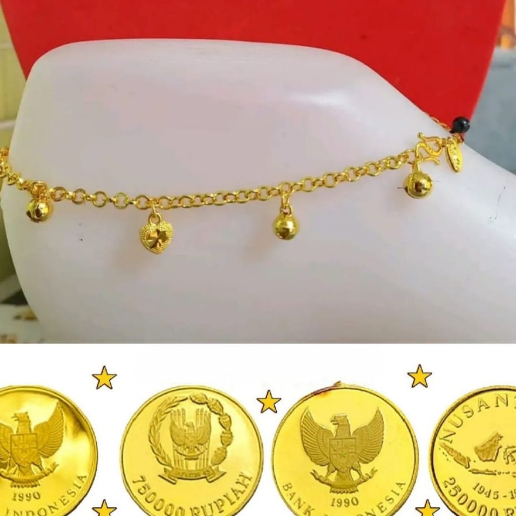 Gelang Kaki India Gold 24K Terbuat Dari Koin Asli Lapis Emas