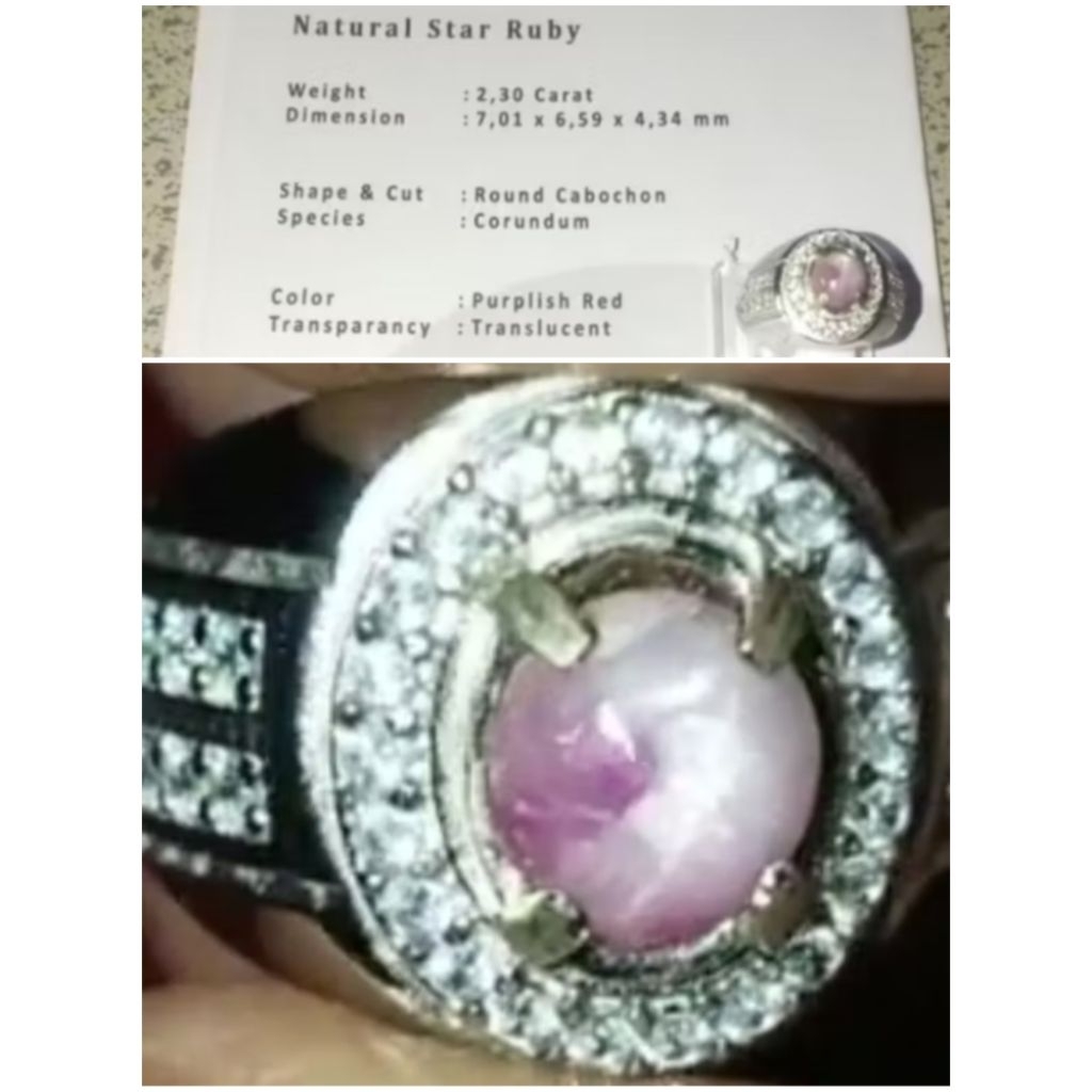 Natural Star Ruby Burma 2,30 Crt + Sertifikat, Kode 245