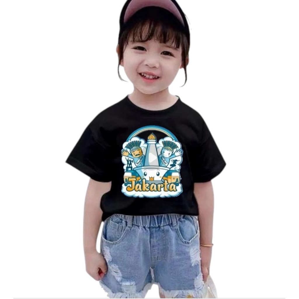 KAOS ANAK ANAK BAJU OLEH OLEH JAKARTA Baju kaos Atasan Jakarta Monas Dan Ondel2 Anak Cowok/Cewek 1-1
