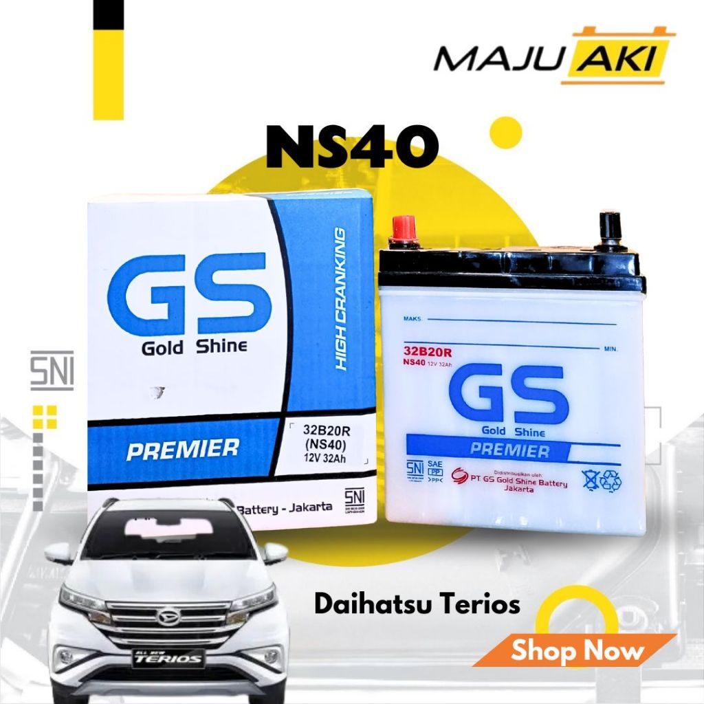 Aki Mobil Daihatsu Terios Aki Basah GS Gold Shine Dry Charge Premier NS40 12V 32Ah