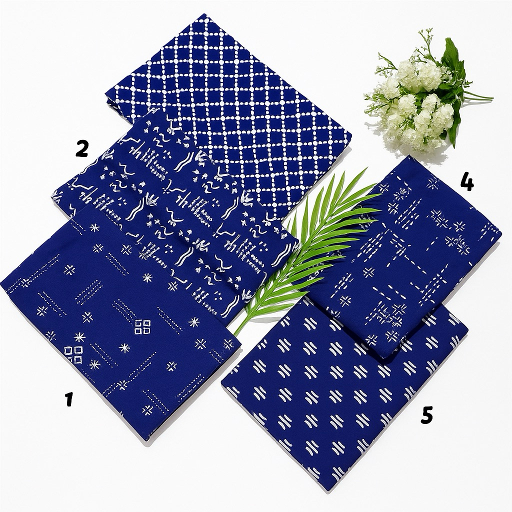 Kain Batik Cap Garutan  Warna Biru series Kain Batik Meteran Seragaman - Kain Batik Bahan Katun