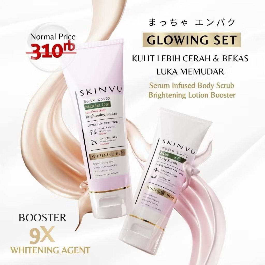 SKINVU WHITENING Glowing Set Bodycare - Matcha Oat Brightening Lotion Skinvu & Matcha Oat 9in1 Body 