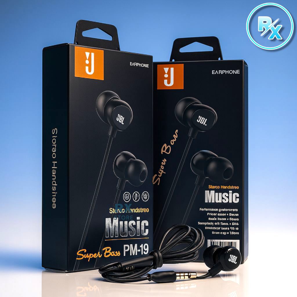 Earphone - Handsfree - Hesdset J PM-19 Super Bass HF Universal + Mic PM19 Hitam