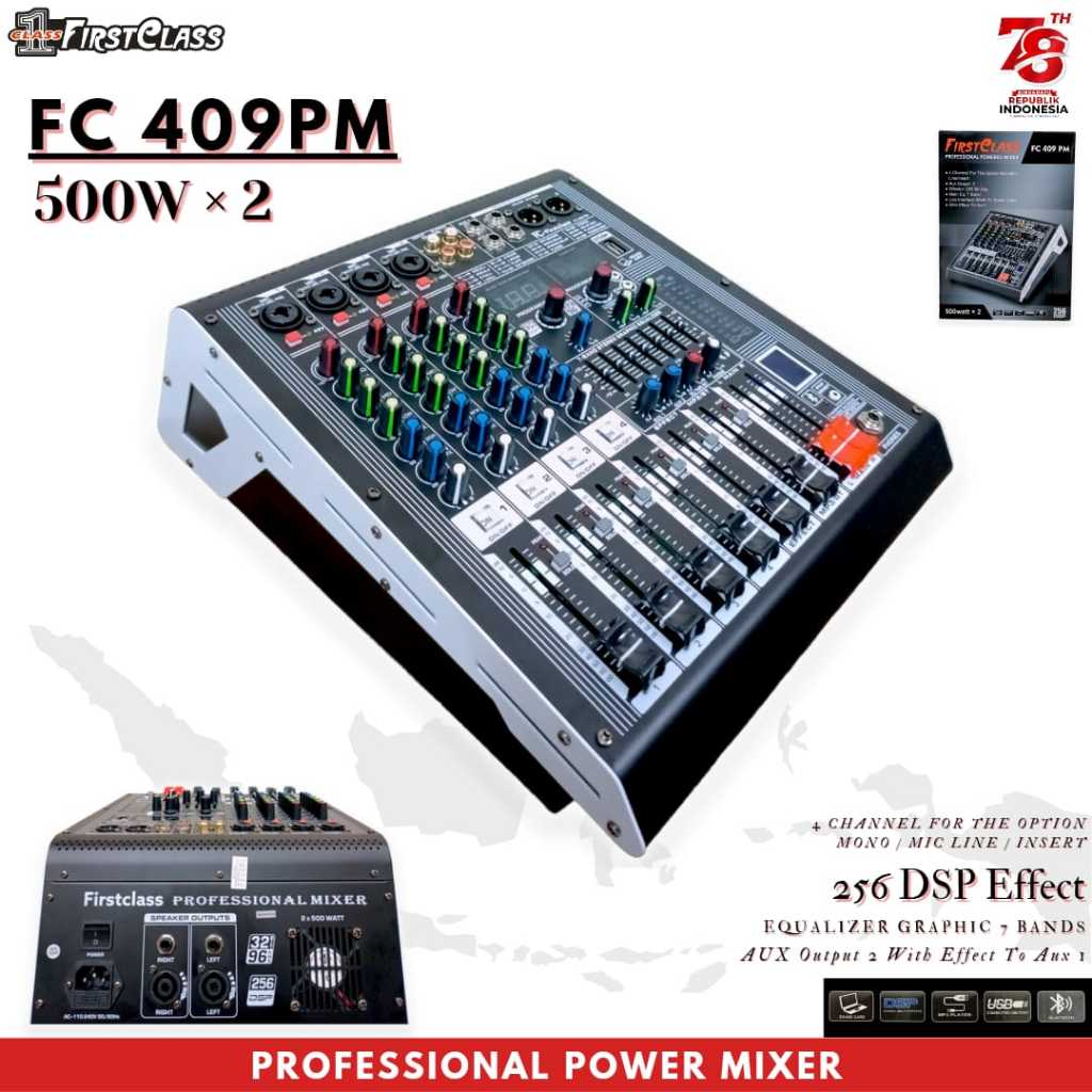 Power Mixer / Power Mixer Audio / Powered Mixer Professional 4 Channel FirstClass FC 409 PM