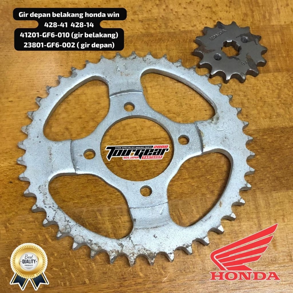 GIR DEPAN BELAKANG UKURAN 428-41 428-14 HONDA WIN  ORIGINAL NOS 41201-GF6-010 23801-GF6-002