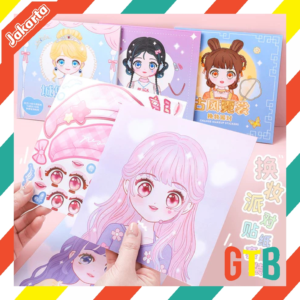 GTB Stiker Berganti Pakaian Buku Stiker Anak DIY/Stiker anak jumbo ganti wajah change makeup T059
