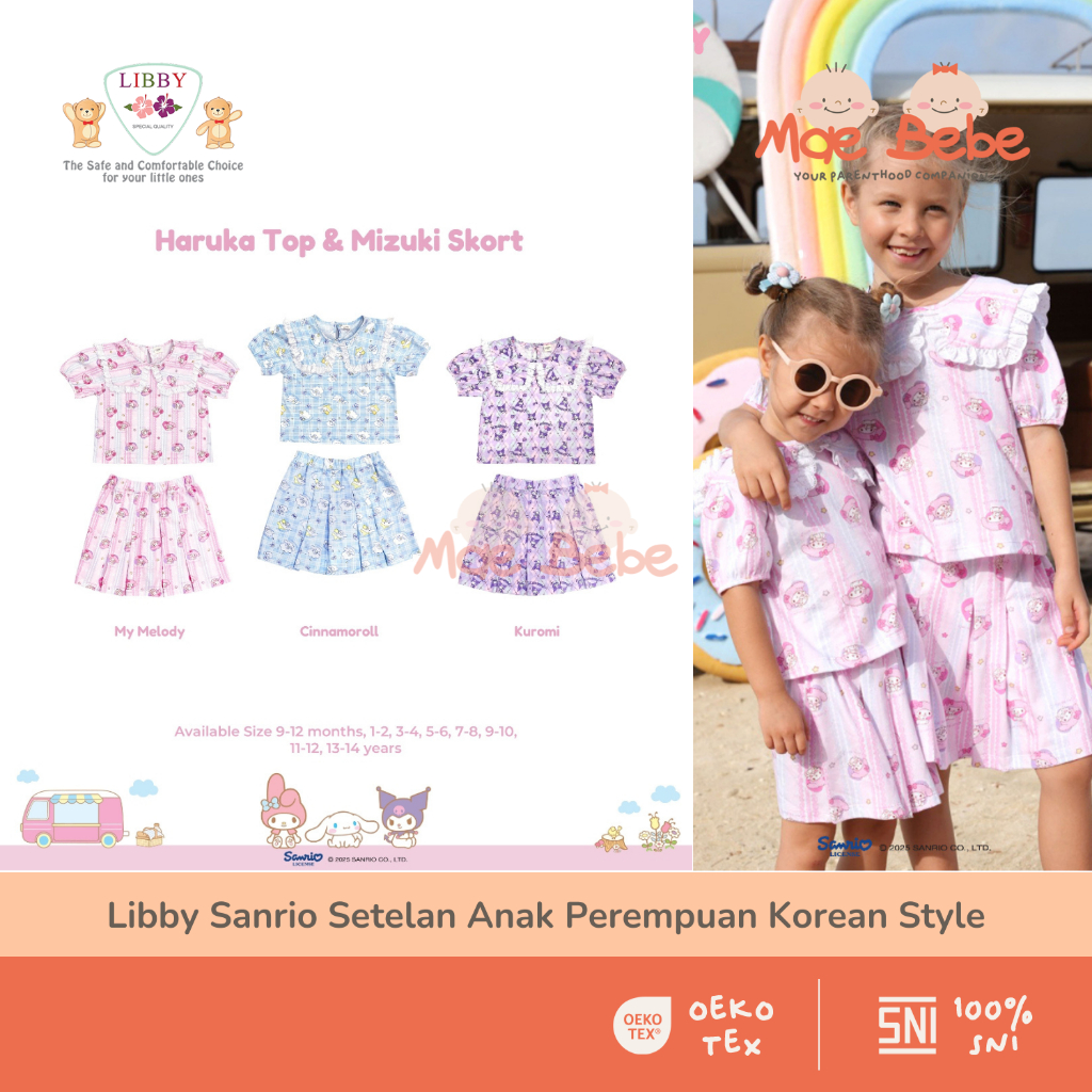 Libby Sanrio Haruka Top & Mizuki Skort Setelan Pendek Anak Perempuan Korean Style 9 Bulan - 14 Tahun