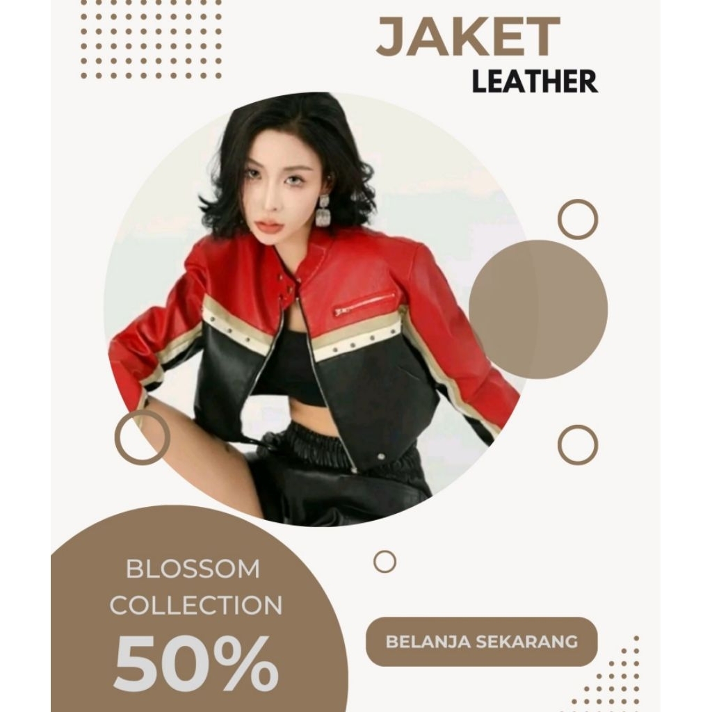 Blazer leather wanita CROP vintage strip biker premium, blazer tanktop wanitaku