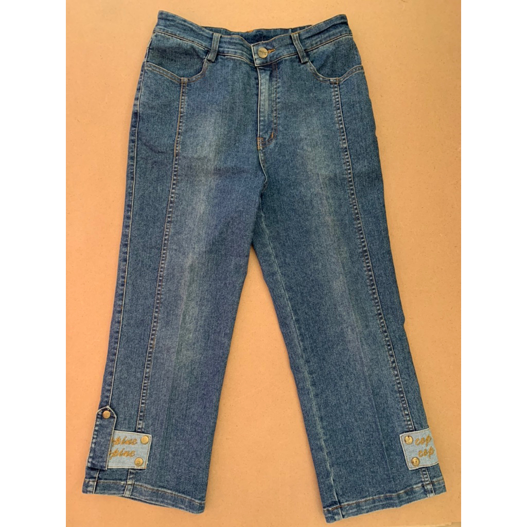 Celana 7/8 jeans denim wanita biru hias bordir cop copine
