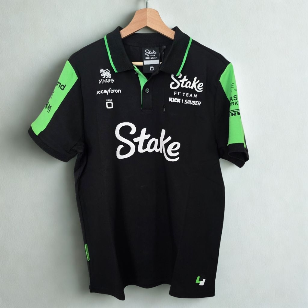 Baju Stake F1 Kick Sauber 2024 Men's Team Polo Shirt - Black original