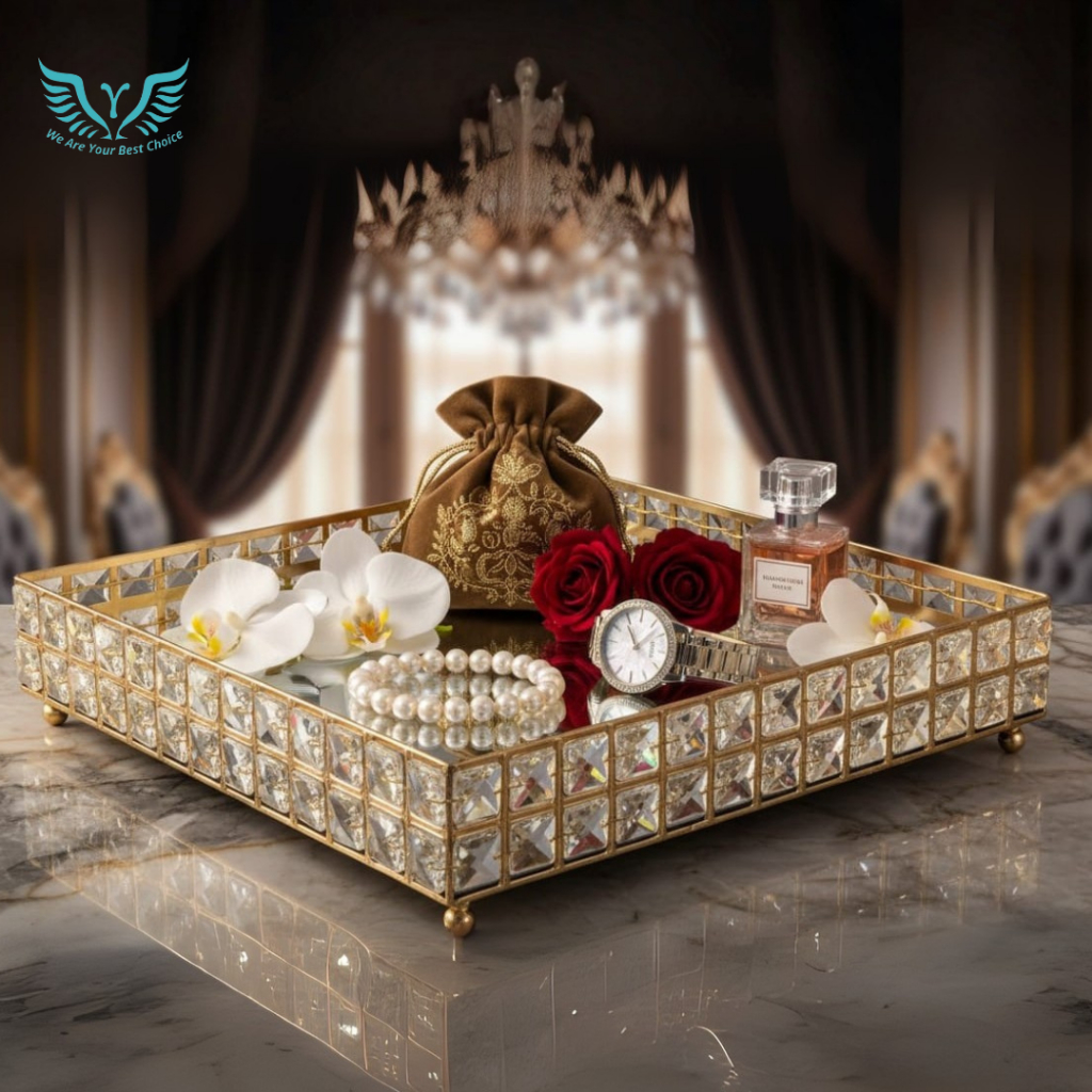 Nampan Persegi Kristal/Nampan Seserahan/Kotak Seserahan/Seserahan mewah kristal/Nampan bulat Kristal