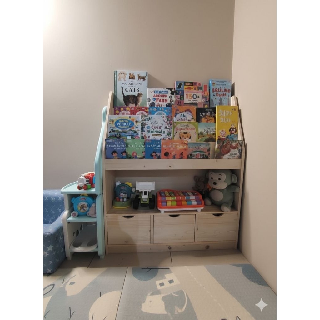 Rak Buku Minimalis / Rak Buku Serbaguna / Rak Buku dan Mainan / Rak Kayu Jati Belanda