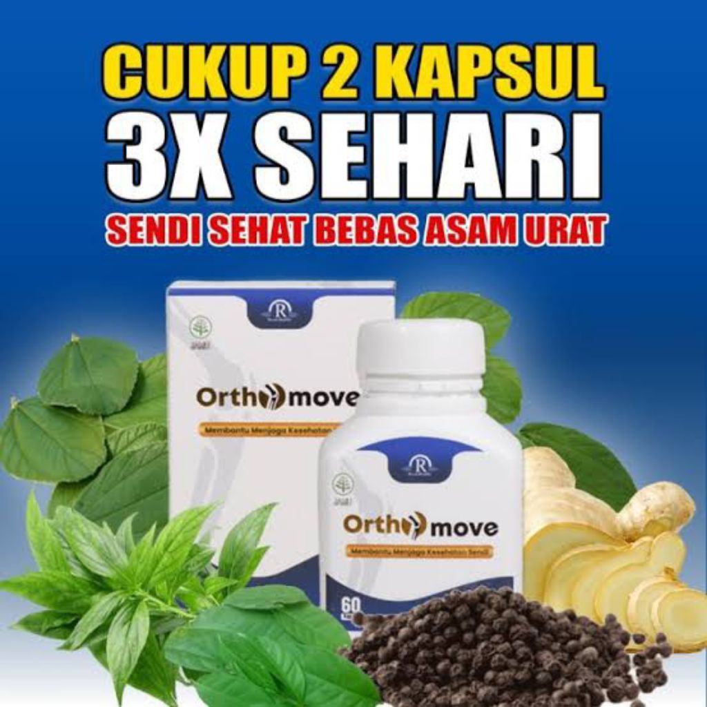 Orthomove Obat Asam Urat Nyeri Sendi Saraf Kejepit Rematik Encok Herbal BPOM Isi 60 Kapsul