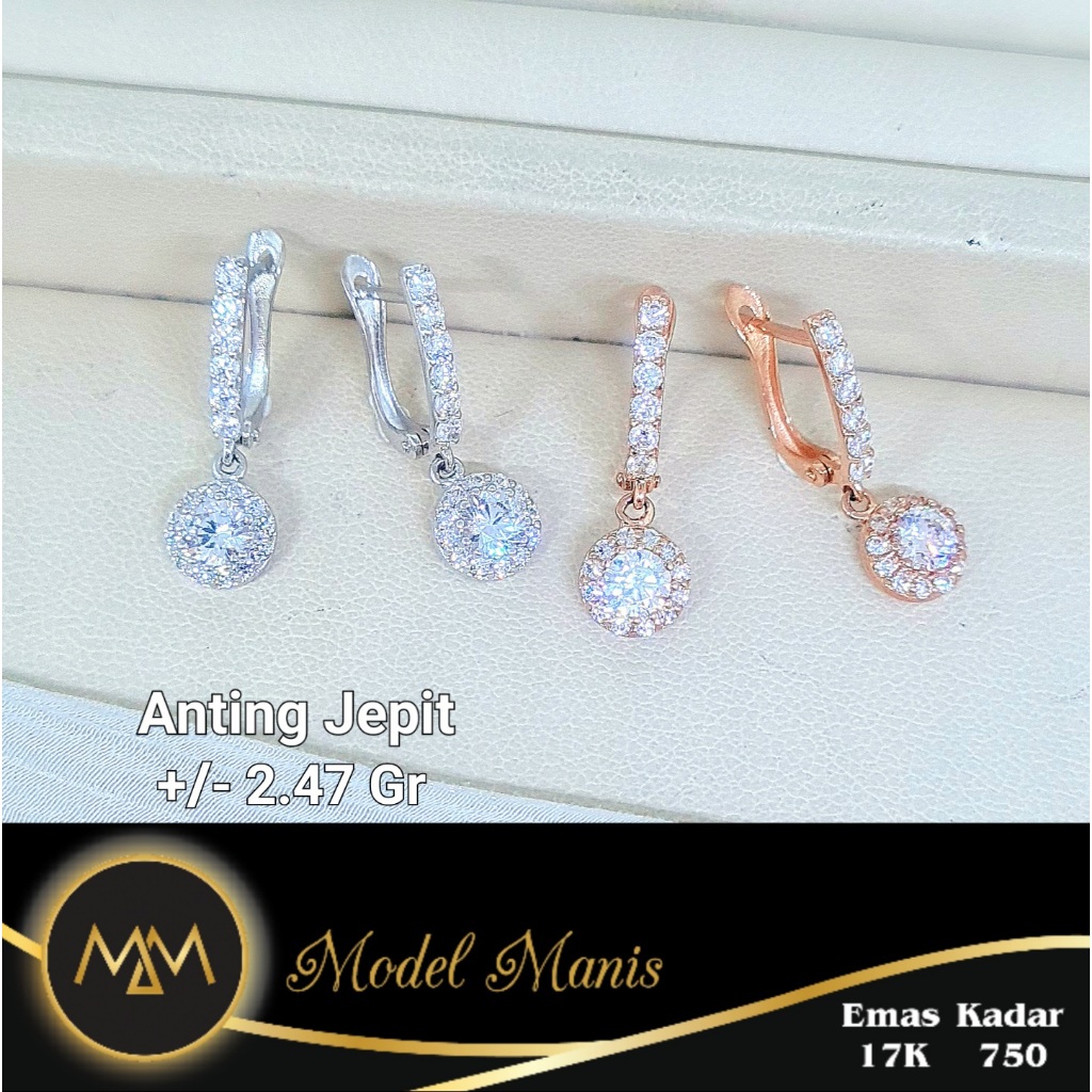 Model Manis Gold - Anting Jepit Chelsea Putih Rosegold - Emas 17k  750
