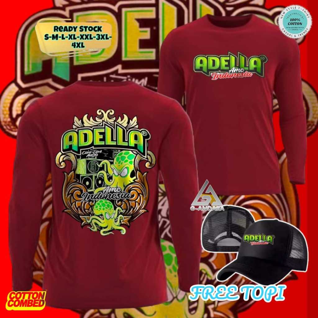 KAOS ADELLA AMC INDONESIA CUMI-CUMI AUDIO READY LENGAN PENDEK DAN LENGAN PANJANG BONUS TOPI