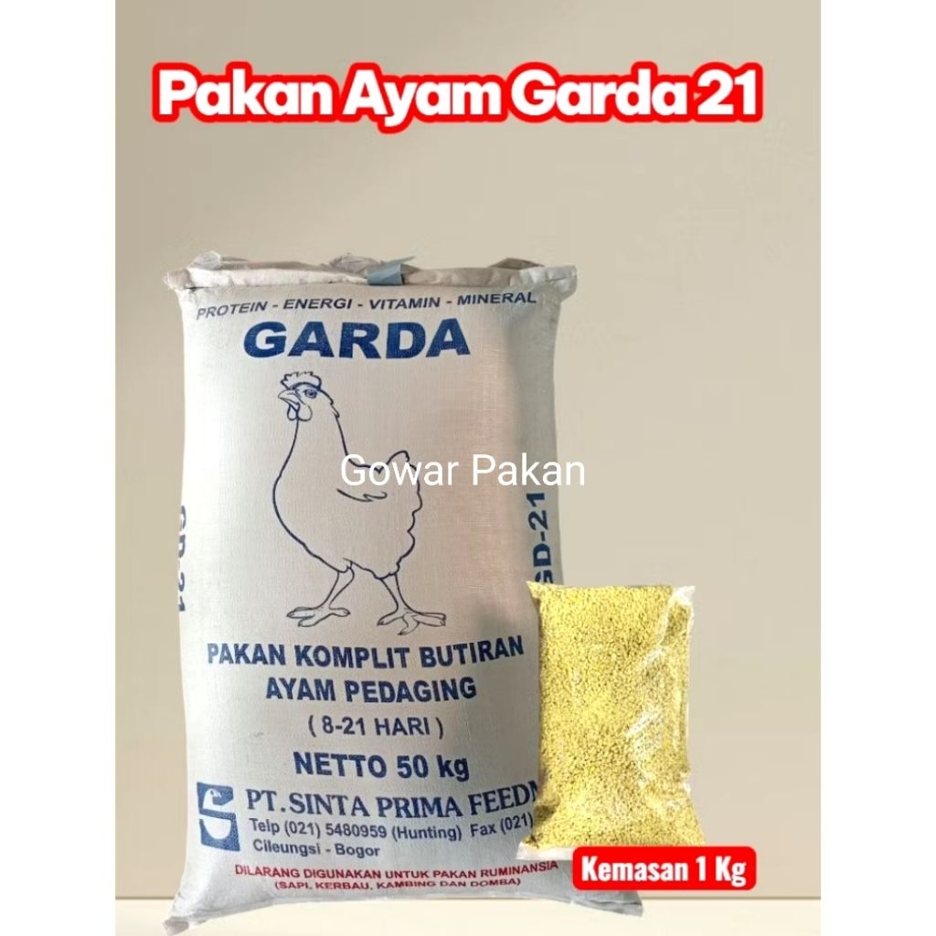 Pur ayam pedaging GARDA GD-21 SINTA Pakan ayam pedaging Repack 1kg