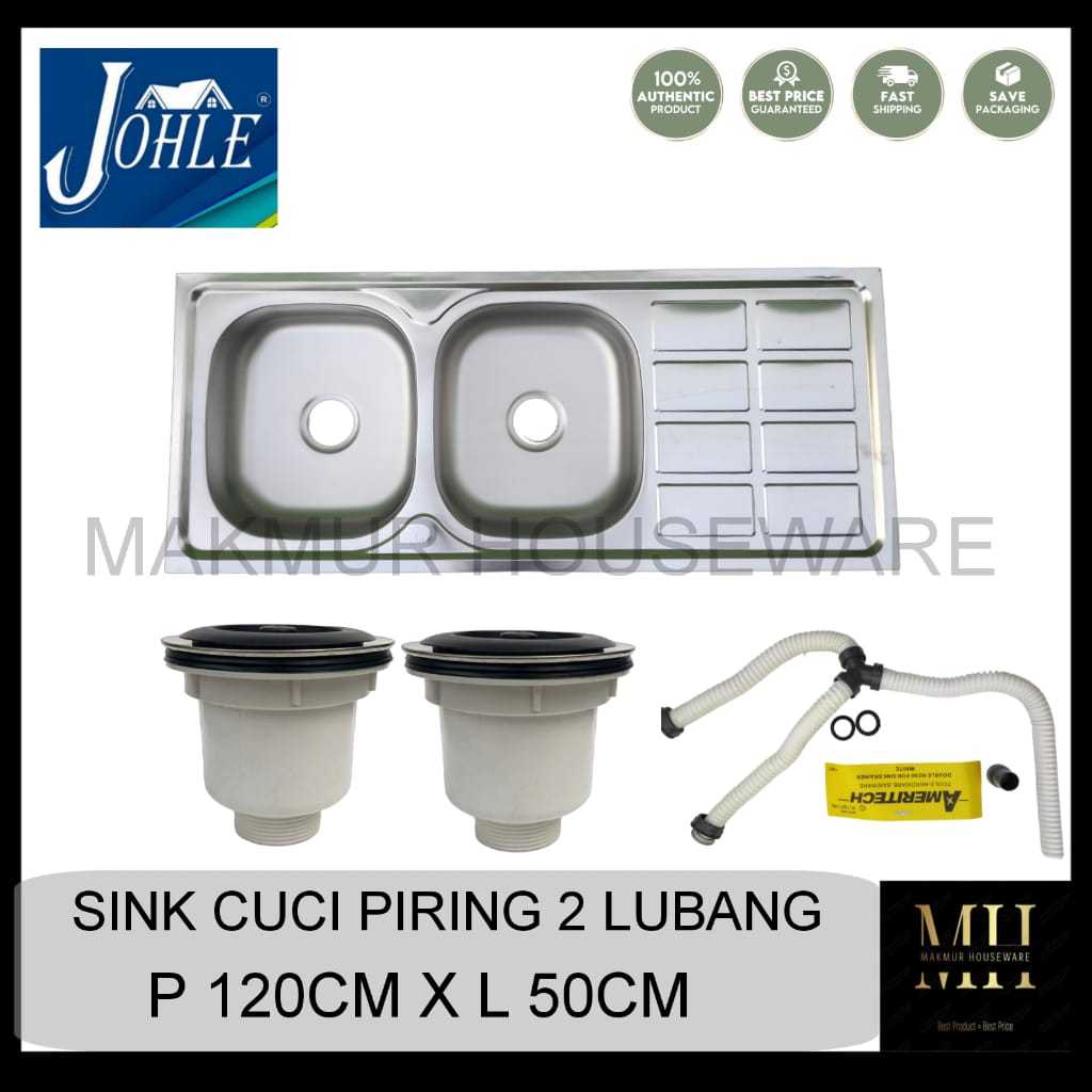 BAK CUCI PIRING 2 LUBANG SAYAP 120CM X 50CM / SINK DAPUR 2 LUBANG / KITCHEN SINK 2 LUBANG MERK JOHLE