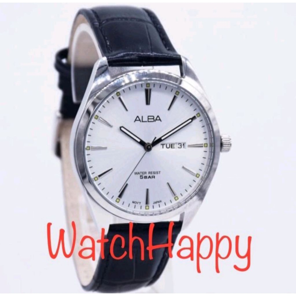ALBA AJ6193X1 MEN ANALOG SILVER WHITE DIAL AJ6193 LEATHER 100%ORIGINAL
