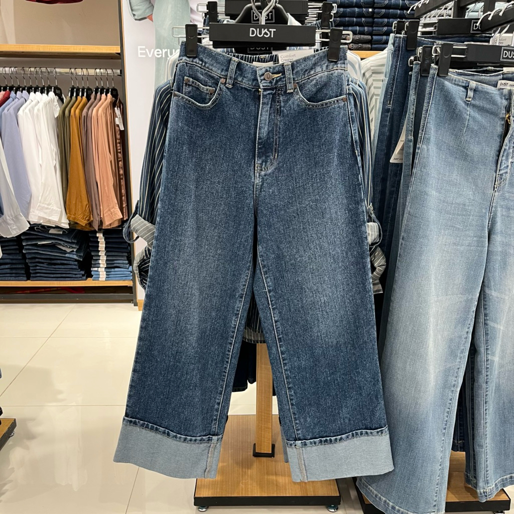 DUST Celana Roll Up Jeans wanita Medium Dark Blue Comfease S-XXXL