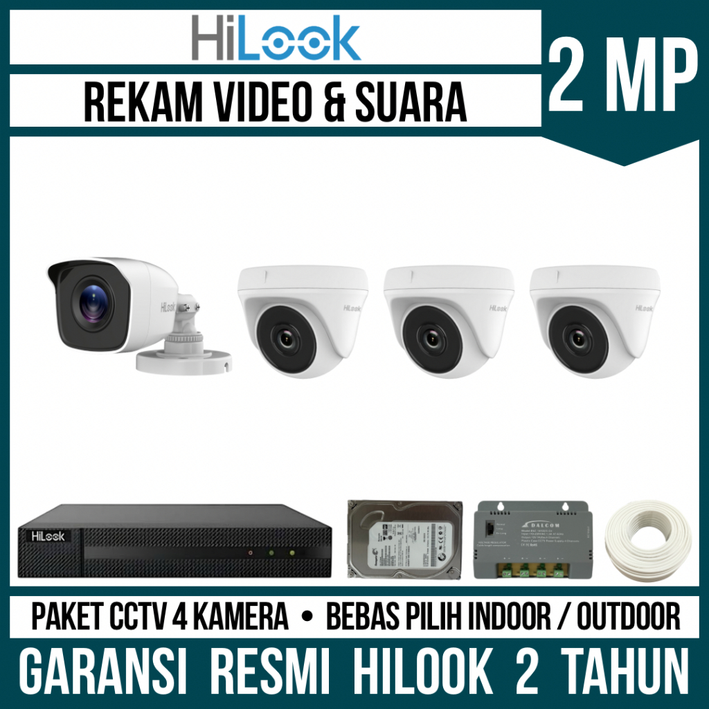 PAKET CCTV HILOOK 2MP 4 CHANNEL 4 CAMERA KAMERA CCTV TURBO HD