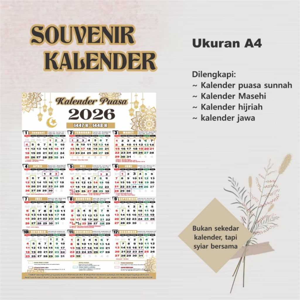 Kalender Puasa 2026 / kalender dinding 2026 ukuran A4