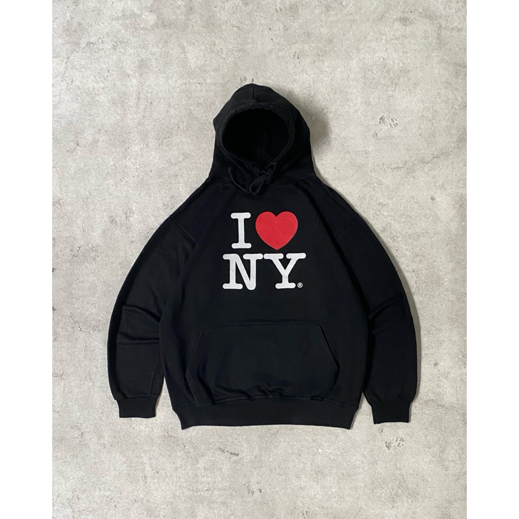 y2k I Love NY Black Boxy Hoodie