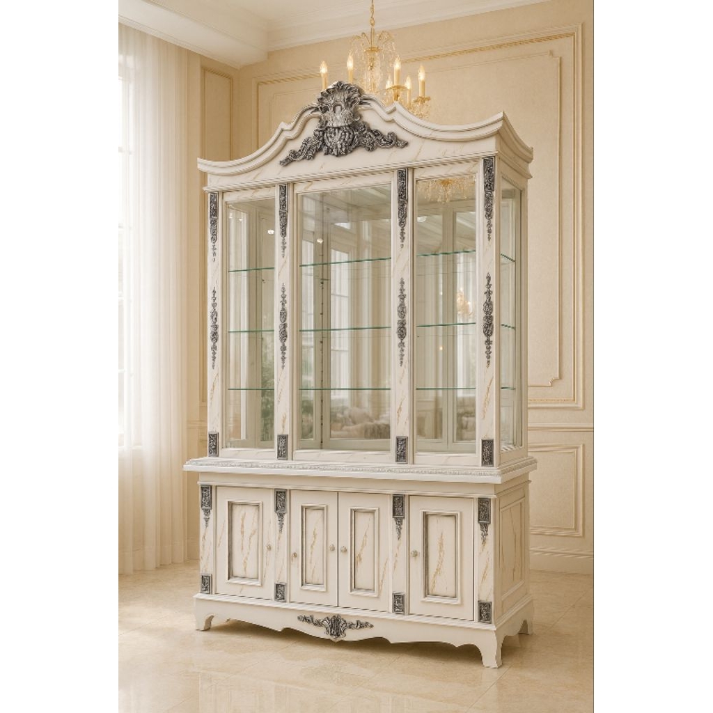 lemari hias ruang tamu pajangan kristal 4 pintu cat duco