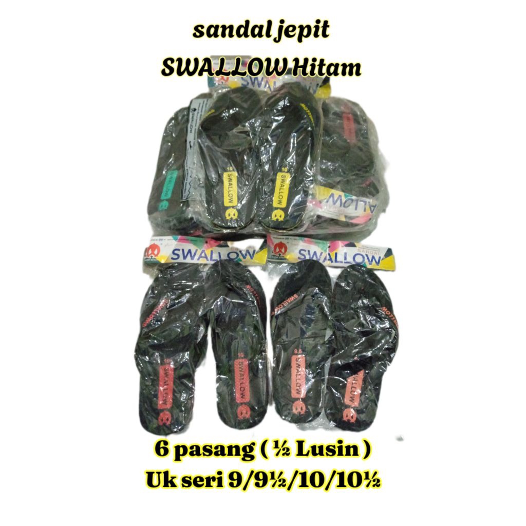 Sandal jepit SWALLOW Hitam ½ lusin ukuran seri