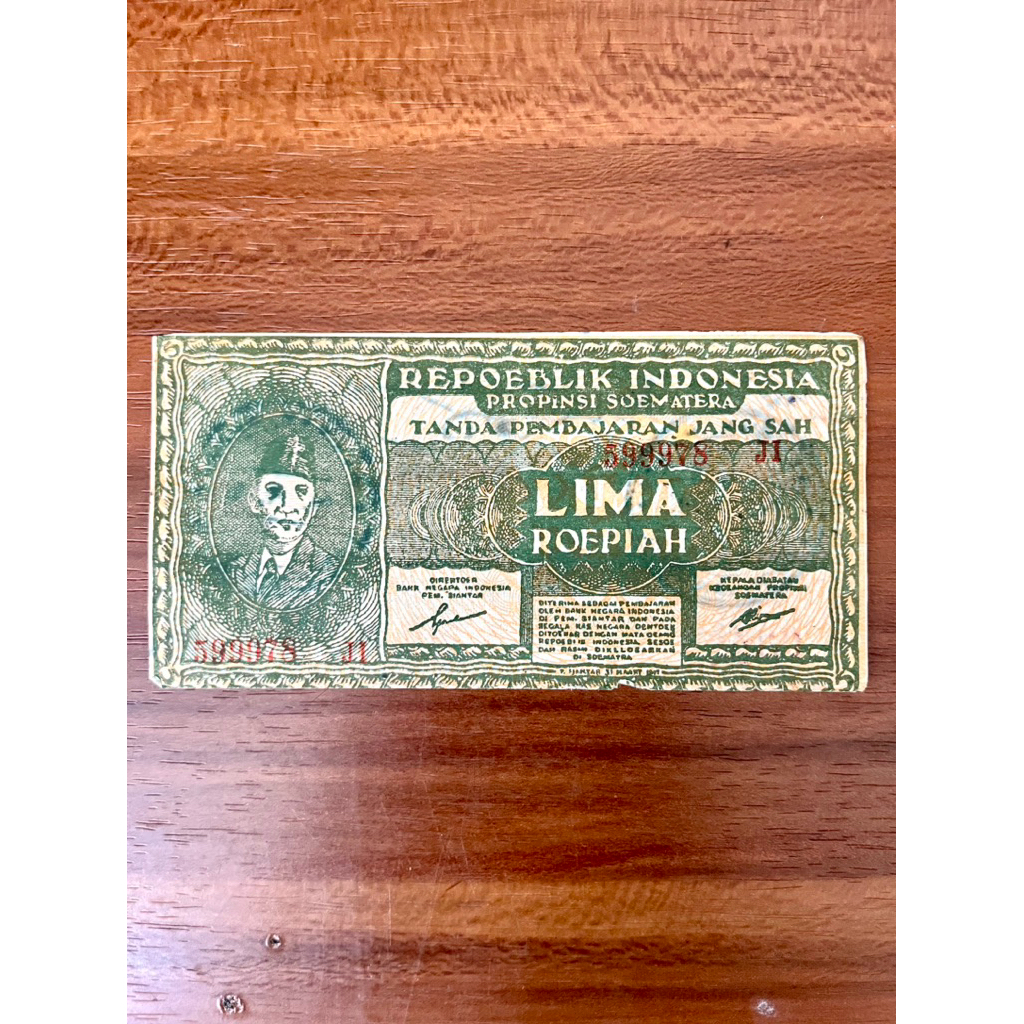 Uang Kertas 5 Rupiah 1947 ORIDA Siantar, Sumatera Utara, Koleksi Kuno