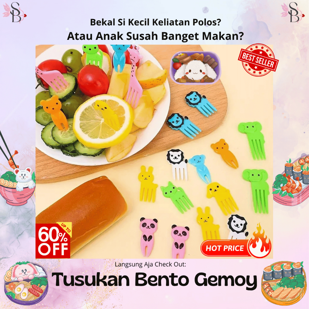 Tusukan Bento Buah / Garpu Bento Food Picks Animal / Tusukan Gemoy Karakter / Tusukan Buah Bentuk Ka