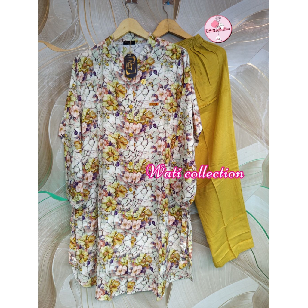 Setelan Long tunik wanita terbaru CAMELLIA set long kekinian rayon twill