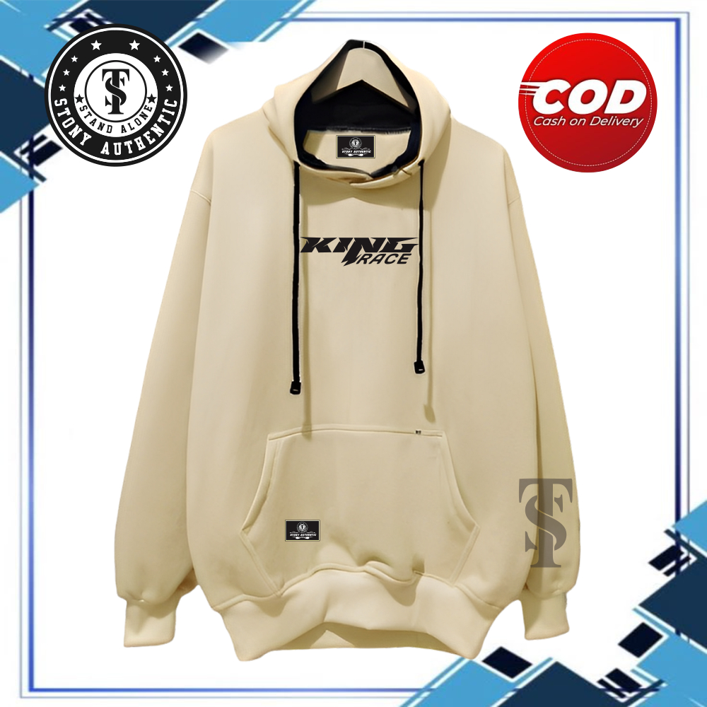 Switer Hoodie Distro Pria Wanita Bahan Katun Flecee Warna CreamJaket Murah Distro