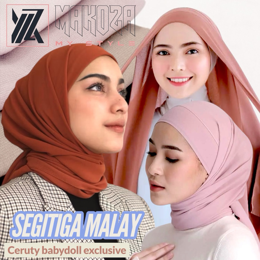 Segitiga Malay Ceruty Babydoll / Segiempat 2 layer Instan / Hijab Instan Makoza