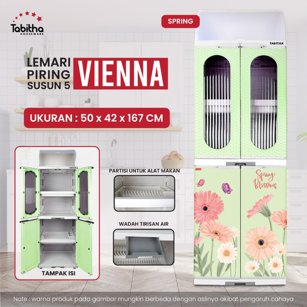 Tabitha Rak Lemari Piring Jumbo Printing Premium Lemari Dapur Estetik Serbaguna - Rak Piring Vienna
