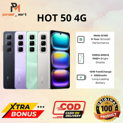 INFINIX HOT 50 4G 6/256GB - MediaTek Helio G100 - NFC - IPS LCD 120Hz