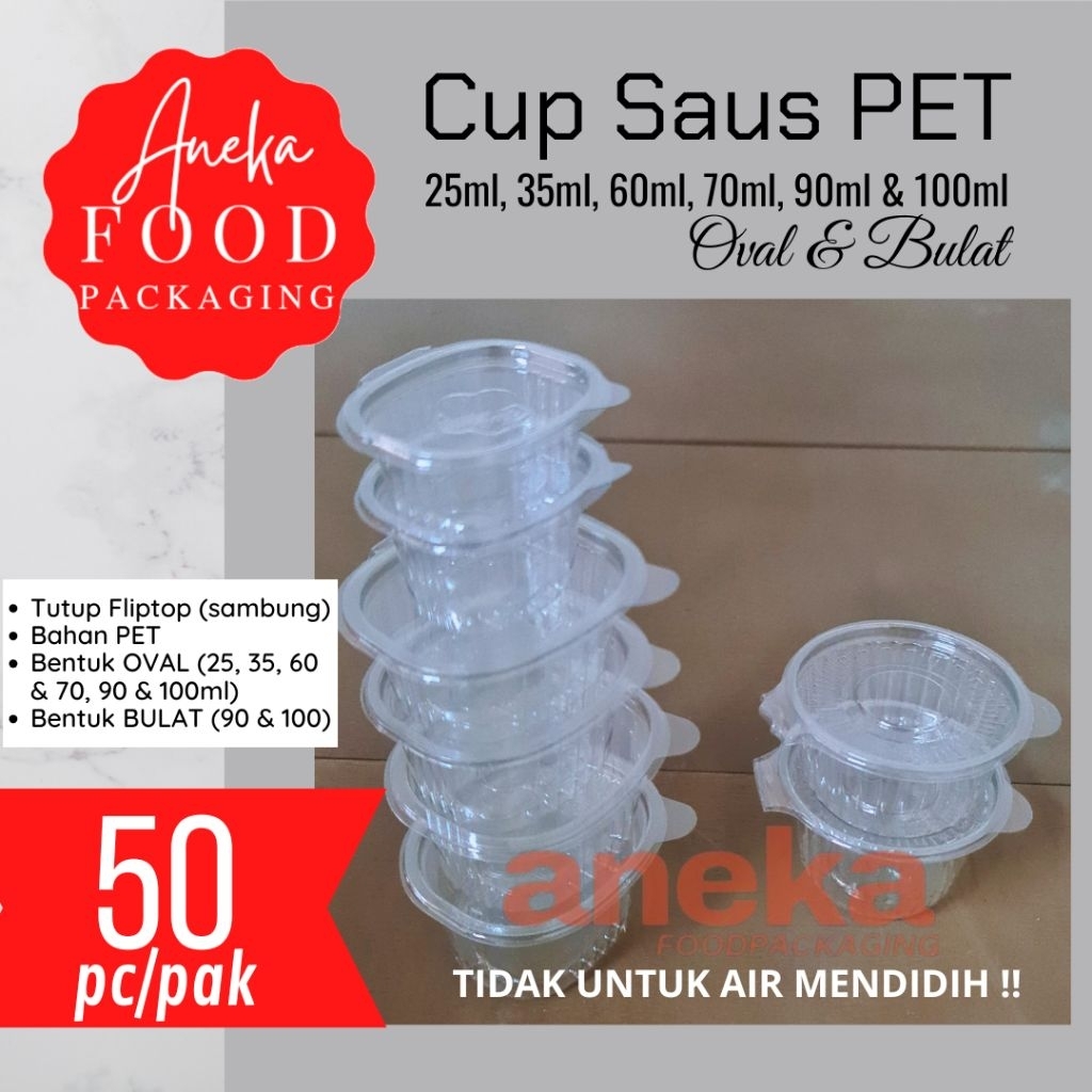 50pc- Cup mika plastik sauce SSY jelly puding agar OVAL lonjong ketchup saus sambal 25ml, 35ml, 60ml