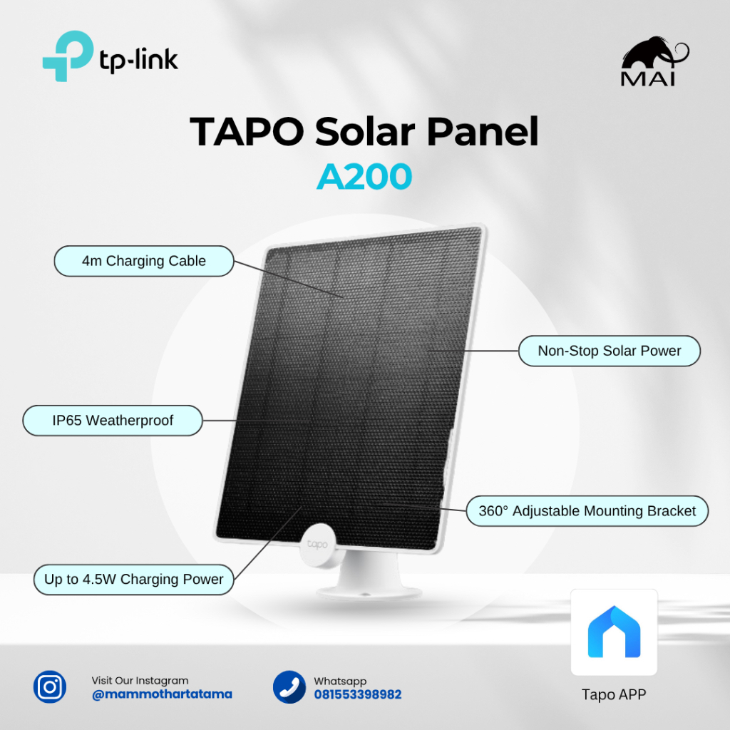 TP-LINK Tapo A200 Solar Panel 4.5W IP65 Compatible dengan C400, C420, C425