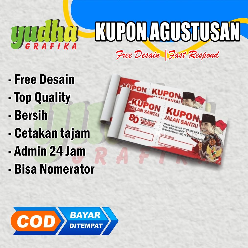 KUPON 17 AGUSTUS CUSTOM 1/6 JALAN SANTAI DOORPRIZE GRATIS DESAIN ISI 100 LEMBAR