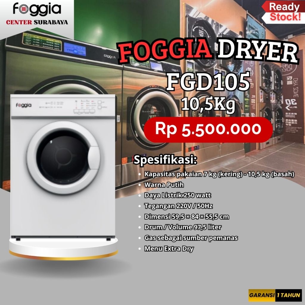 FOGGIA DRYER 10,5KG FGD105 MESIN PENGERING LAUNDRY