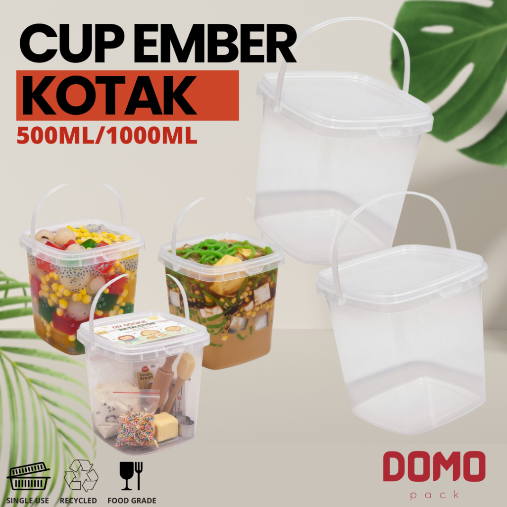 Cup Ember Kotak 500ml 1000ml Cup Plastik Bucket Wadah Desssert Ember Cup Jajanan