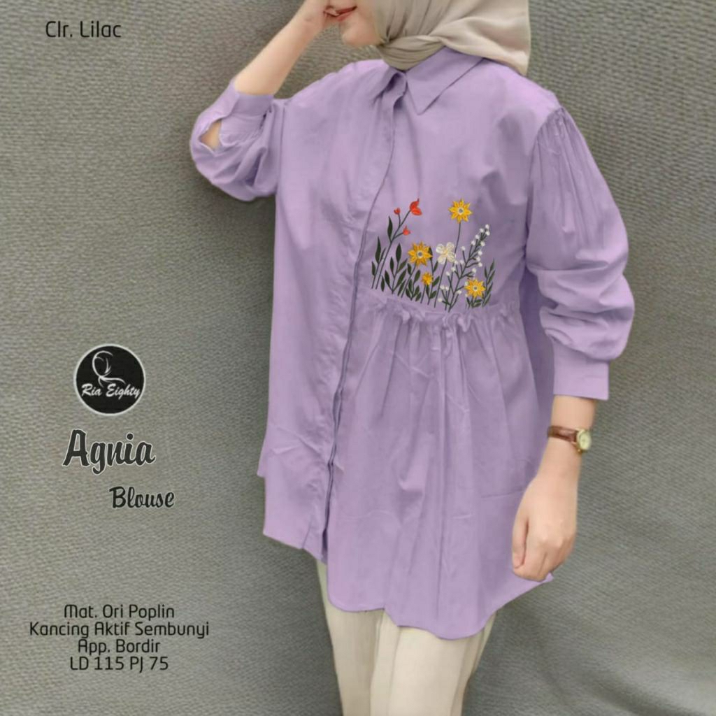 Aghnia bordir lilac ungu kemeja oversize blouse JUMBO LD 120 / riaeighty
