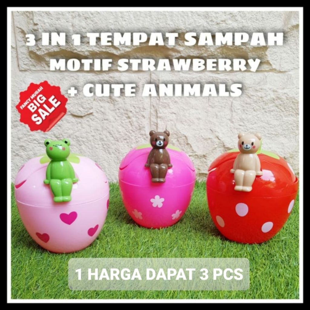 (SALE) 3 PCS TEMPAT SAMPAH STRAWBERRY ANIMAL