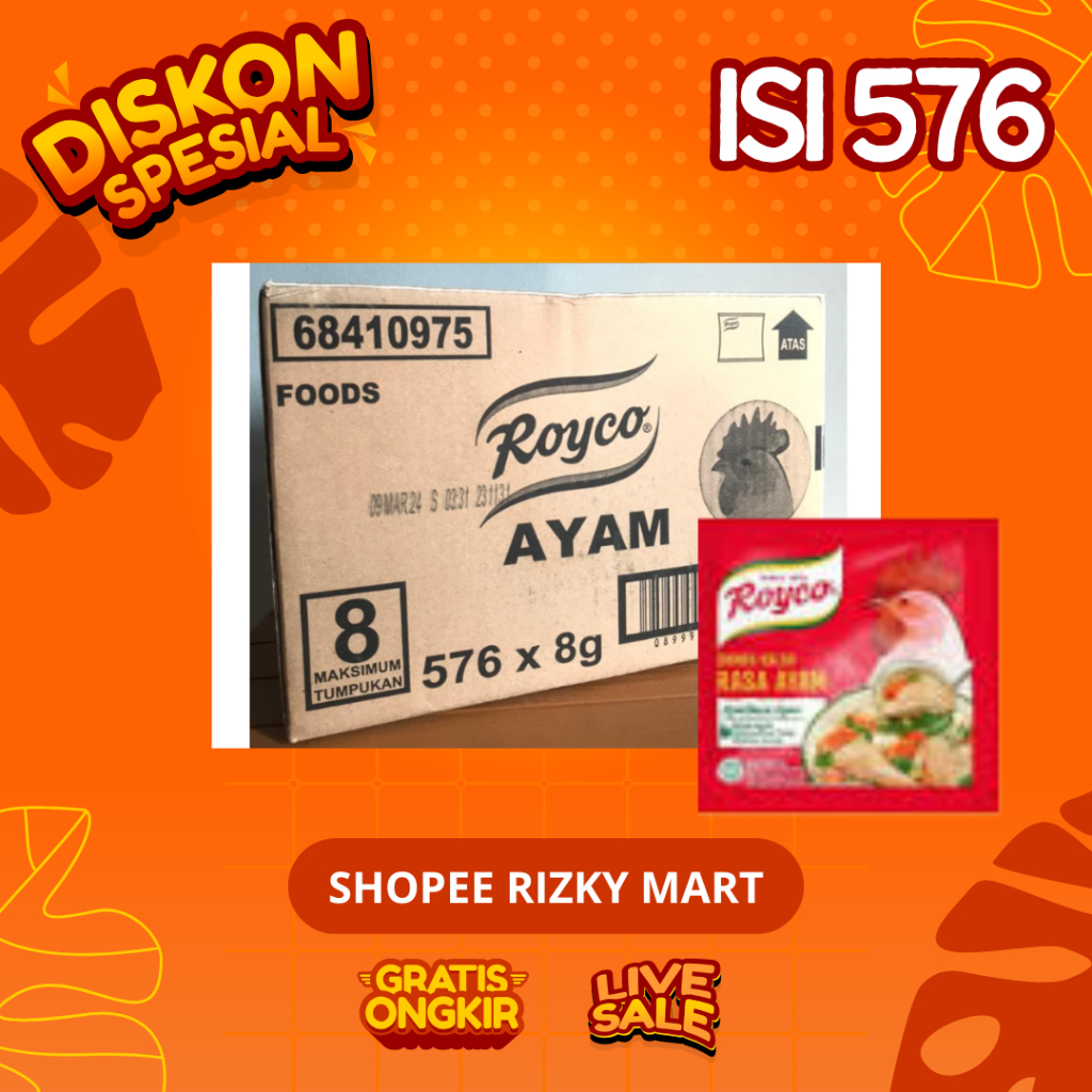 ROYCO RASA AYAM / SAPI 8g ISI 576 SACHET | KARTON BESAR UNILEVER ORIGINAL – RIZKY MART